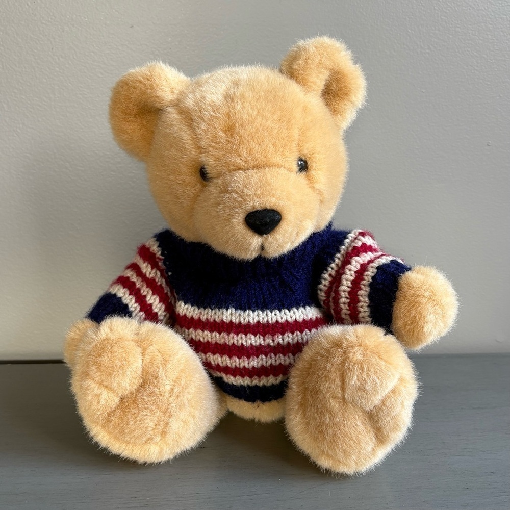 Dan Dee Teddy Bear 11" Brown Plush Stuffed Animal Collectible Knit Blue Sweater